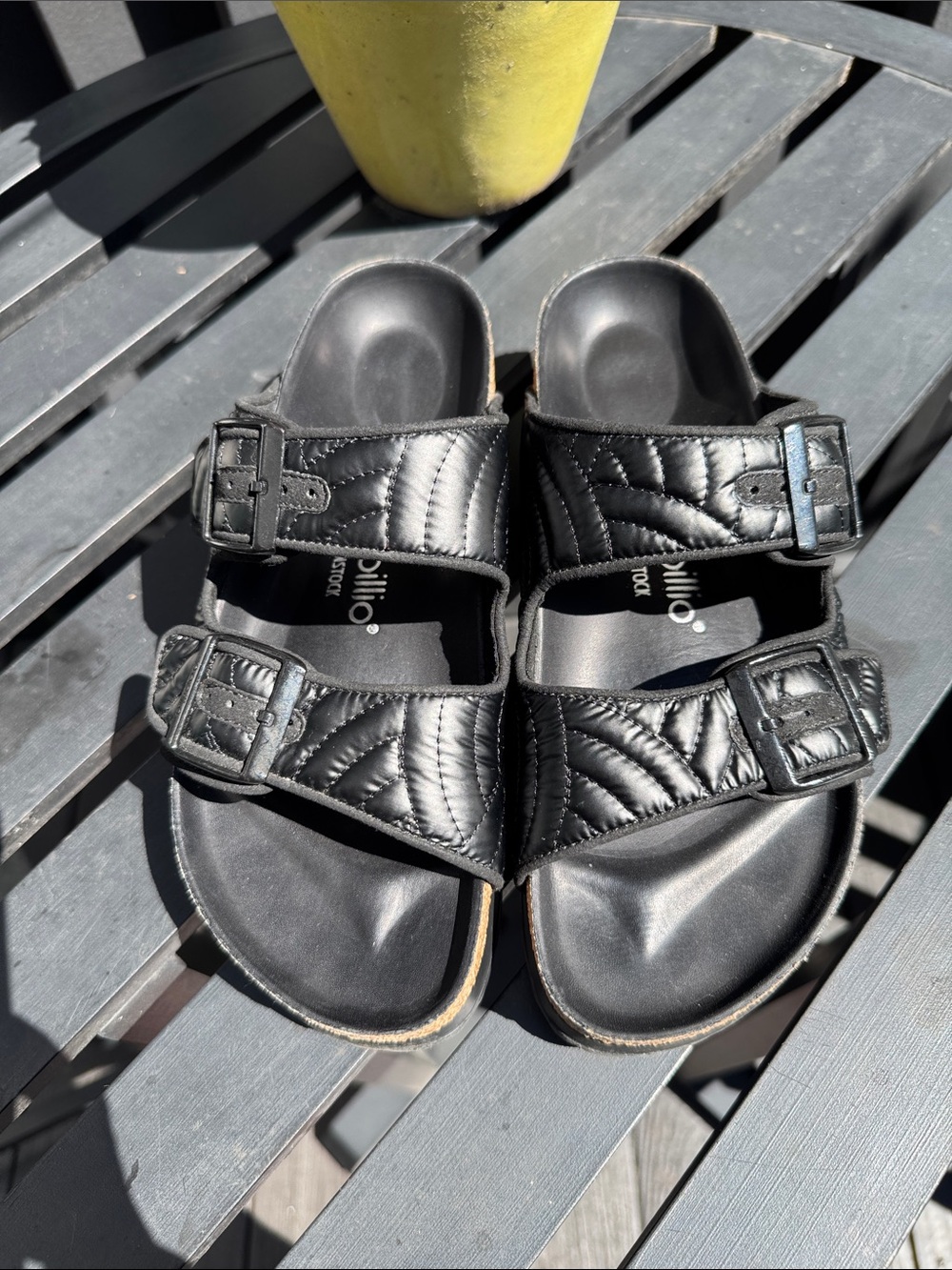 Birkenstock Quilted Double-Buckle Black Slide Sandals
